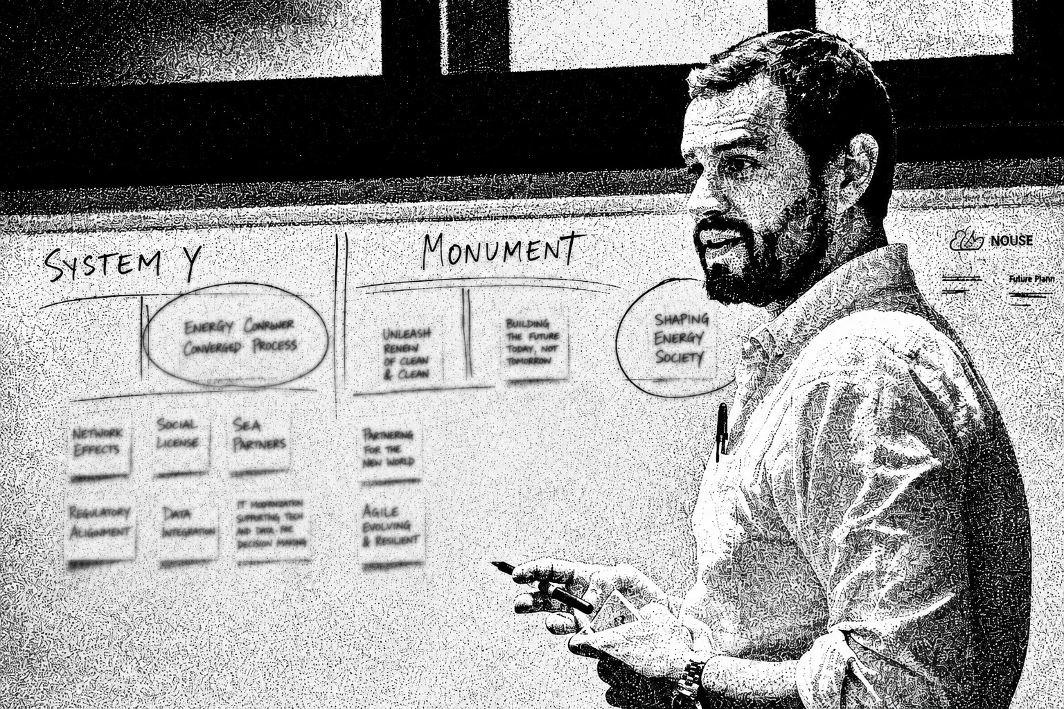 Working through positioning strategy on a whiteboard